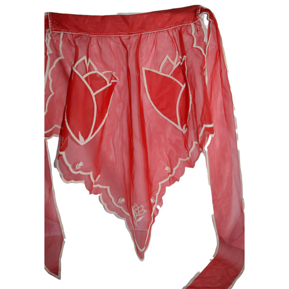 Vtg 50's Sheer Waist Apron Tulip Pockets Flocked White Trim Retro Traditional - Picture 2 of 9